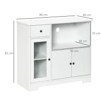 HOMCOM Meuble micro-ondes, buffet cuisine, armoire de rangement, pour cuisine, salle à Manger 90 x 40 x 82 cm verre trempé et bois, blanc(m-3)