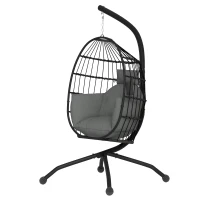 Outsunny Fauteuil suspendu d'extérieur avec panier pliable et coussins épais, support, appuie-tête, porte-gobelet, Noir(m-1)