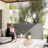 Outsunny Barrière latérale extensible opaque Pare-vue avec fixation murale Revêtement 300x140cm Gris foncé(m-2)