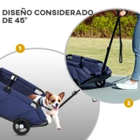 PawHut Cochecito para Mascotas con Barra de Empuje Ajustable Diseño Abierto Cojín y Ruedas 53x45x28 cm Azul Oscuro(m-6)