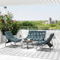 Outsunny Ensemble de meubles de jardin 4 places, 2 chaises, 1 canapé double, 1 table avec une surface en verre, coussins épais, cadre en acier, pour terrasse, Gris(m-4)