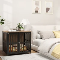 PawHut Dog Crate Furniture with Anti-Chew Resistant Mesh, Anti-Escape Single Door, for Medium Dogs, 80 x 55 x 72 cm(m-9)