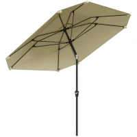Outsunny Parasol de 2,3 m sans base, Parasol de terrasse inclinable avec manivelle, Polyester, Aluminium, Fibres de verre, Beige(m-6)