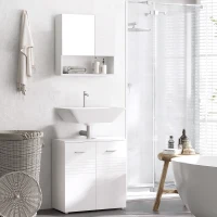 Kleankin Mobilier subchiuveta pentru Baie cu 2 Usi, Dulapior cu Economisire de spatiu pentru Chiuveta din Lemn cu Polita Reglabila, Alb(m-10)