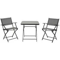 Outsunny Ensemble de jardin pour 2 personnes pliant pour balcon 1 table+2 chaises Set de mobilier de jardin en métal Mesh Noir+Gris(m-6)