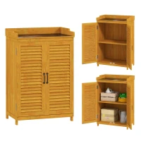 Outsunny Armoire de jardin en bois, cabane à outils avec plan de travail, résistant aux intempéries Armoire à outils, 65,5x40x98,5cm Jaune(m-6)