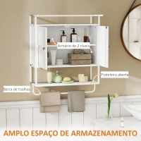 HOMCOM Armário de Parede para Casa de Banho Multiusos com 2 Portas Prateleira e Barra para Toalhas 63x34x75 cm Branco(m-4)