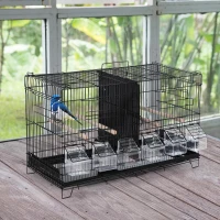 PawHut Gaiola para Pássaros com Divisória Ganchos Superiores Portas Comedouros Poleiros e Bandeja Amovível 59,5x26,5x39,5 cm Preto(m-2)