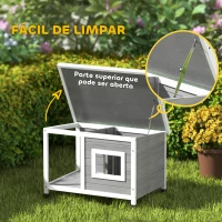 PawHut Casa para Cães de Madeira Casa para Animais de Estimação com Teto Asfáltico Impermeável e Janela 85,5x62x60cm Cinza(m-6)