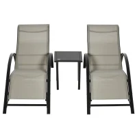 Outsunny 3-tlg. Gartenliegen-Set, 2 Sonnenliegen & 1 Beistelltisch, Metallrahmen, Grau+Schwarz(m-13)