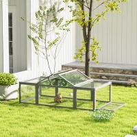 Pawhut Enclos extérieur pour petits animaux Toit ouvrant en bois de sapin Gris(m-2)