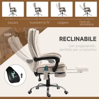 Vinsetto Sedia da Ufficio Massaggiante e Riscaldante con Poggiapiedi, in Microfibra, 62x70x113-120 cm, Crema(m-9)