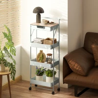 HOMCOM Carrinho Auxiliar com Rodas de 4 Níveis Carrinho de Cozinha com 1 Gaveta e 3 Cestos Carrinho Organizador 45x29,5x117,5 cm Verde(m-7)