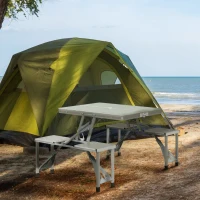 Outsunny Folding Picnic Table with 4 Seats and Umbrella Hole - Grey(m-10)