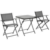 Outsunny Ensemble de jardin pour 2 personnes pliant pour balcon 1 table+2 chaises Set de mobilier de jardin en métal Mesh Noir+Gris