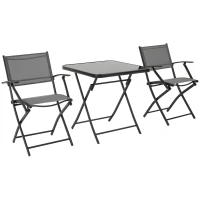 Outsunny Ensemble de jardin pour 2 personnes pliant pour balcon 1 table+2 chaises Set de mobilier de jardin en métal Mesh Noir+Gris(m-1)