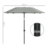 Outsunny Parasol 2,3 m sans base, Parasol de terrasse réglable avec manivelle, Polyester, Aluminium, Fibres de verre, Gris Foncé(m-3)