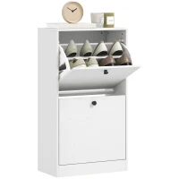 HOMCOM Sapateira Estreita Móvel Sapateira com 2 Gavetas Abatíveis e Prateleiras Ajustáveis para 8 Pares de Sapatos 47x26x85 cm Branco(m-10)