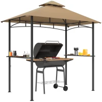 Outsunny 2.5x1.5m (8'x5') Grill Gazebo Canopy, Double Tiered Outdoor BBQ Gazebo Shelter with 2 Side Shelves for Garden, Patio, Barbecue, Picnic, Khaki(m-1)