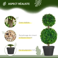 HOMCOM Lot de 2 arbres buis artificiel double boules avec tronc et pot inclus - hauteur 60 cm vert(m-4)