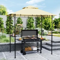Outsunny Pavillon de grill avec LED 240 x 150 x 258 cm résistant à l'eau et ignifuge Pavillon de jardin avec toit à double couche(m-2)