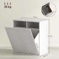 HOMCOM Armoire à linge, 2 paniers basculants pour le linge, 2 portes à lamelles, 70 x 38 x 73 cm, Blanc(m-3)