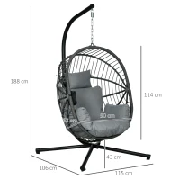 Outsunny Cadeira Suspensa com Suporte Cadeira Baloiço de Exterior com Cesta Dobrável Almofada e Apoio para a Cabeça 120x106x188 cm  Cinza(m-3)