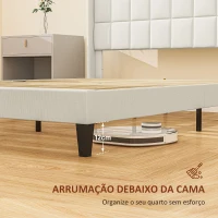 HOMCOM Cama 135x190 cm Estrutura de Cama com Cabeceira Estofada em Linho e Espaço de Armazenamento Debaixo da Cama Bege(m-6)