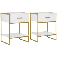HOMCOM Bedside Table Set of 2, Modern Side Tables with Drawer and Shelf, Nightstands for Bedroom, White