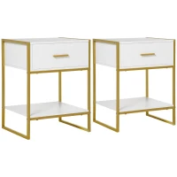 HOMCOM Bedside Table Set of 2, Modern Side Tables with Drawer and Shelf, Nightstands for Bedroom, White(m-1)