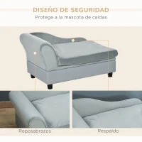 PawHut Sofá para Perros con Almacenaje Oculto y Cojín Diván para Mascotas de Hasta 10 kg 76x45x43 cm Gris Claro(m-6)