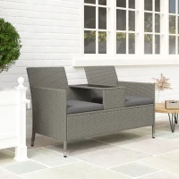 Outsunny 2-Seater PE Rattan Outdoor Garden Bench w/ Centre Table Grey(m-8)