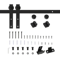 HOMCOM Ferragens para Porta Corredeira 200cm Kit de Acessórios para Porta Corredeira de Madeira com 2 Trilhos de Aço Carga Máxima 20 kg Preto(m-11)