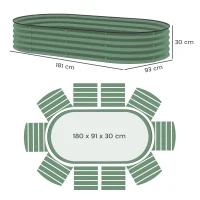 Outsunny Ensemble de 2 bacs surélevés pour le jardin, jardinières extérieures à fond ouvert, bordure en caoutchouc, métal, 181 x 93 x 30 cm, Vert(m-3)