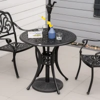 Outsunny 78 cm Round Garden Dining Table with Parasol Hole Antique Cast Aluminium Outdoor Table Only, Black(m-11)