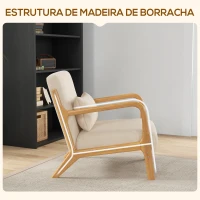 HOMCOM Poltrona Sala de Estar Nórdica Acolchoada com Apoio para os Braços e Estrutura de Madeira de Borracha 61x78x76 cm Bege(m-5)