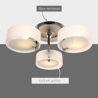 HOMCOM Candeeiro de Teto Moderno Candeeiro Suspenso com Ecrã em Acrílico e Suporte para Lâmpada E27 Ø64x20 cm Branco(m-4)