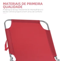 Outsunny Espreguiçadeira Dobrável Espreguiçadeira de Jardim com Encosto Ajustável em 5 Posições para Terraço 187x55x24 cm Vermelho(m-6)