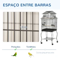 PawHut Gaiola para Pássaros com Rodas Bandeja Amovível Portas Comedouro Poleiro e Prateleira Inferior 50x49x137 cm Preto(m-6)