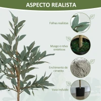 HOMCOM Planta Artificial de Louro 120 cm Planta Artificial Decorativa Grande Decoração para Casa Escritório Varanda Quarto Verde(m-4)