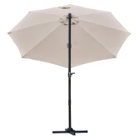 Outsunny 3(m) LED Cantilever Parasol Outdoor Sun Umbrella w/ Base Solar Lights Brown(m-18)