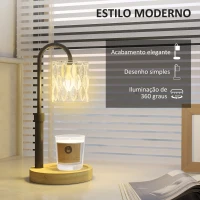 HOMCOM Candeeiro de Mesa Candeeiro Aquecedor de Vela com Base de Madeira Ecrã de Vidro Ø15x32,5 cm Multicor(m-4)