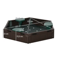 Outsunny Bac à Sable pour Enfants, design modulaire, avec Couverture, 4 Places Assises, Φ120 x 21 cm, Marron(m-3)