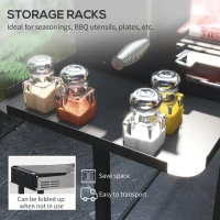 Outsunny Grătar cu Cărbune, Grătar și Rotisor pe 3 Niveluri din Oțel Inoxidabil cu Rafturi Pliante, 118x32x90 cm, Negru(m-6)