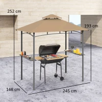Outsunny 2.5x1.5m (8'x5') Grill Gazebo Canopy, Double Tiered Outdoor BBQ Gazebo Shelter with 2 Side Shelves for Garden, Patio, Barbecue, Picnic, Khaki(m-3)