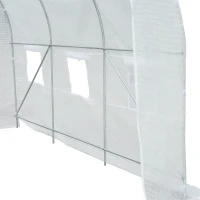 Outsunny Gewächshaus 350x200x200cm Foliengewächshaus Tomatenhaus mit Tür, Fenster, Folientunnel aus verzinktem Stahl, Pflanztunnel, Treibhaus inkl. Erdanker Seilen, Gartentunnel, Weiß(m-8)