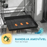 PawHut Gaiola para Pássaros com Rodas Bandeja Amovível Prateleira 2 Comedouros de Aço Inoxidável e Poleiro 51x51x153 cm Preto(m-5)