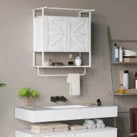 HOMCOM Armário de Parede para Casa de Banho Multiusos com 2 Portas Prateleira e Barra para Toalhas 63x34x75 cm Branco(m-8)