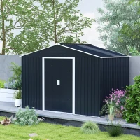 Outsunny Cabane de Jardin en Métal avec Portes Coulissantes et Fenêtres de Ventilation, 277 x 195 x 192 cm, Gris foncé(m-5)