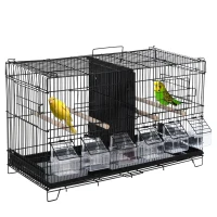 PawHut Gaiola para Pássaros com Divisória Ganchos Superiores Portas Comedouros Poleiros e Bandeja Amovível 59,5x26,5x39,5 cm Preto(m-1)